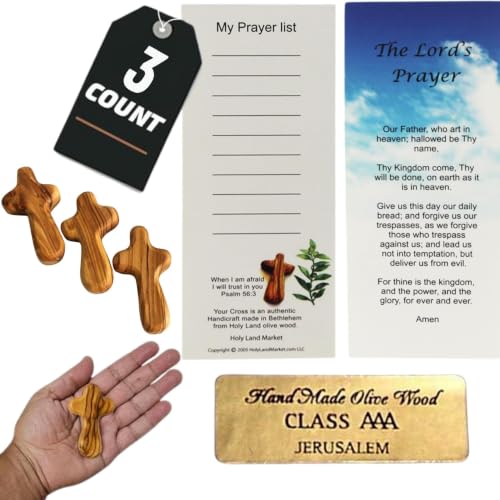 Olive Wood Pocket Cross 2.5 Inch - Small Handcrafted Comfort Cross (Pack of 3)