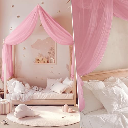 Pink Voile Sheer Bed Canopy Drapes - 114 x 180 Inch Scarf Valance Curtain
