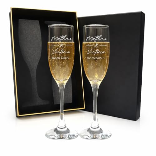 Personalized Champagne Flutes Set for Weddings & Anniversaries - Custom Gift for Couples