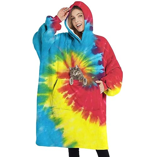 Touchbetter Reactive Rainbow Wearable Sherpa Blanket Hoodie - Oversized Cozy Hoodie Blanket