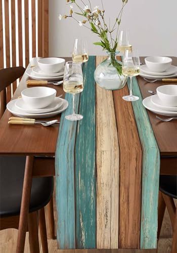 Retro Table Runner 13x70in Burlap Linen, Rustic Rectangle Placemats for Dining