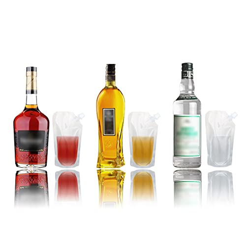 16 oz Liquor Flasks Pack of 20 with Funnel - Reusable Travel Concealable Plastic Pouches