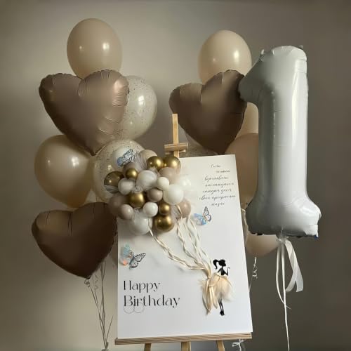40 Inch Beige Number 1 Foil Balloon - Large Cream White Birthday Party Supply