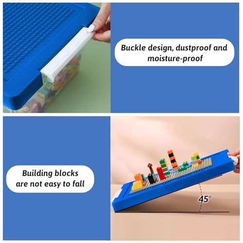 Stackable Plastic Storage Bin with Divided Tray & Building Block Baseplate Lid