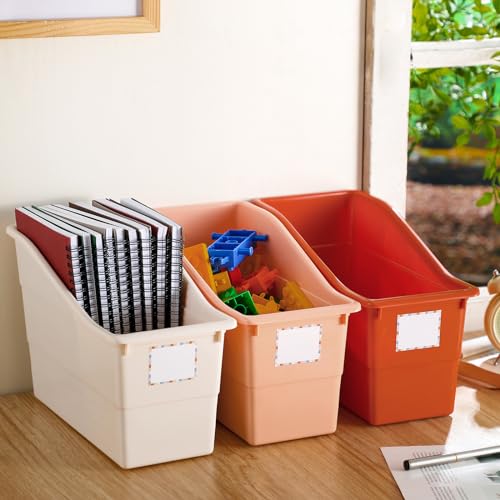 6-Piece Interlocking Plastic Book Bins, Boho Classroom Magazine Organizers
