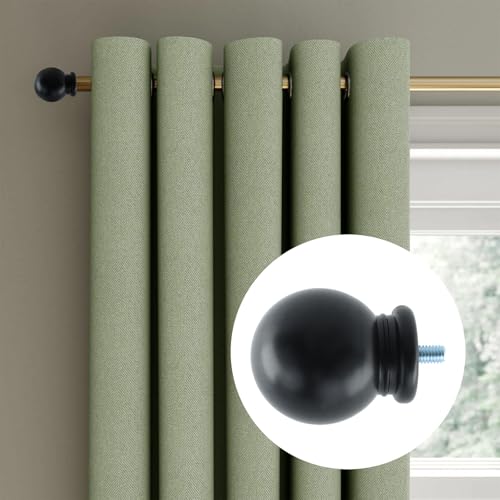 Ball Shape Curtain Rod Finials for 5/8 Inch Rods, M5 Screw, Black 2-Pack