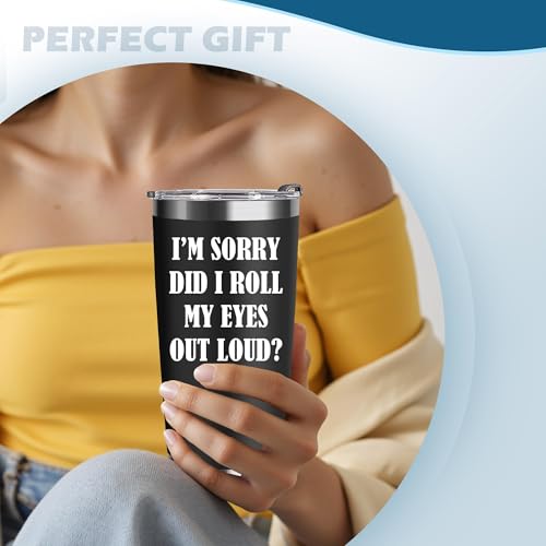 Did I Roll My Eyes Out Loud 20oz Stainless Steel Tumbler with Lid (Black) – Funny Attitude Travel Mug