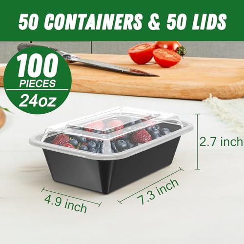 24 oz Meal Prep Containers with Lids (50 Pack) - Reusable Food Storage