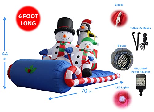 6 FT Lighted Inflatable Snowman with Penguin Holiday Decor