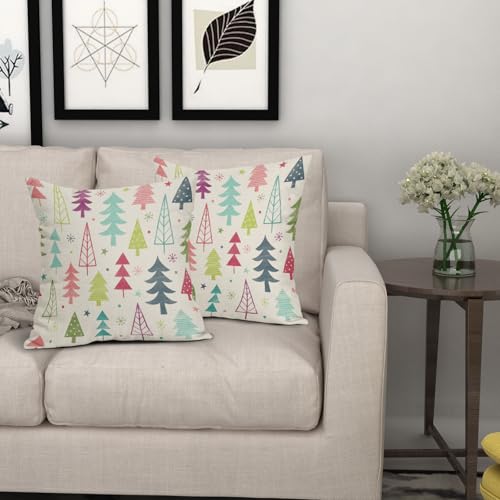 Sivirary 18x18 Inch Colorful Christmas Pillow Covers Set of 2 - Double-Sided Rainbow Xmas Tree Print