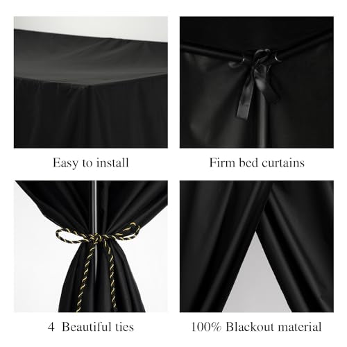 Blackout Canopy Bed Curtains - 4 Corner Post Integrated Queen Canopy