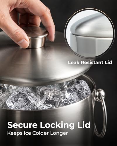 Zulay Kitchen 3L Double-Wall Insulated Stainless Steel Ice Bucket with Tongs