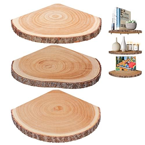 3-Piece Rustic Solid Wood Corner Floating Shelves, Farmhouse Wall Decor