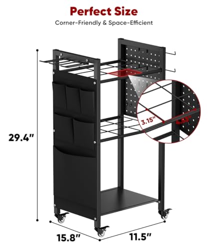 Rolling Wrapping Paper Storage Organizer Cart with Wheels and Bag Holder