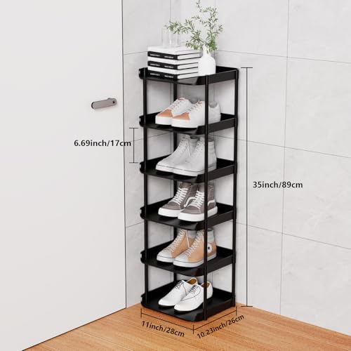 6-Tier Vertical Narrow Shoe Rack, Stackable Tall Skinny Storage Organizer