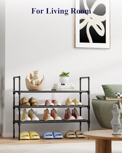 3-Tier Metal Shoe Rack Organizer - 27.6" Space-Saving Entryway Shelf, Black