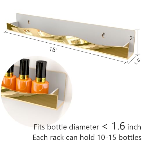 Gold Mirror Finish Wall-Mounted Nail Polish Organizer Rack - 15 Inch Multi-Purpose Storage, 6 Pack