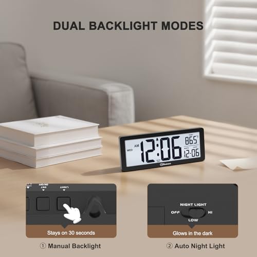8.5-Inch Digital Wall Clock, Battery Operated with Temperature and Date