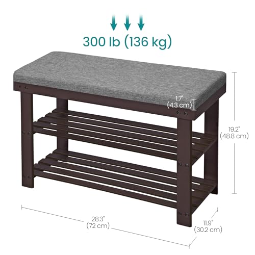 3-Tier Bamboo Shoe Bench with Padded Seat, Entryway Shoe Rack Organizer