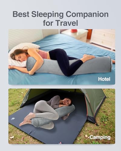 Inflatable Body Pillow for Travel | 47-Inch Soft Round Pillow for Side Sleepers