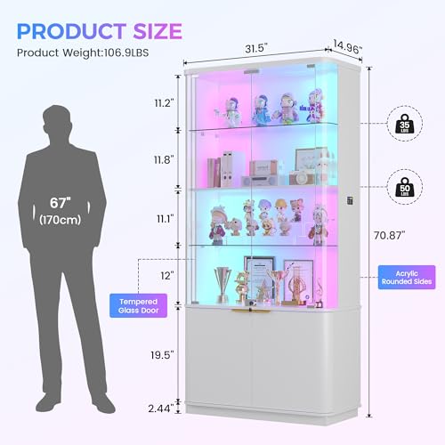 71" 6-Tier Glass Display Cabinet with Lock, RGB Motion-Sensor LED & App