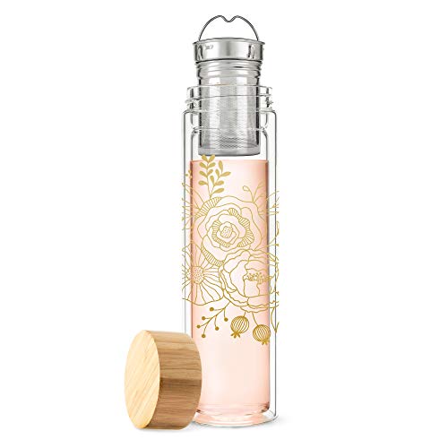 Pinky Up Blair Travel Infuser Mug 16 Oz Bouquet Double-Walled Glass