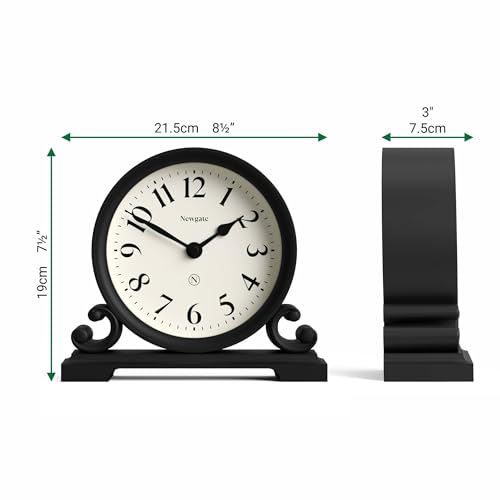 Double Scroll Mantel Clock - Silent Sweep Black Desk & Shelf Clock