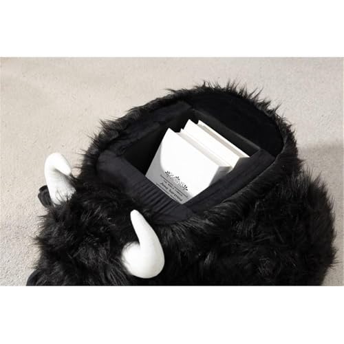 Black Faux Fur Animal Storage Ottoman with Wood Frame