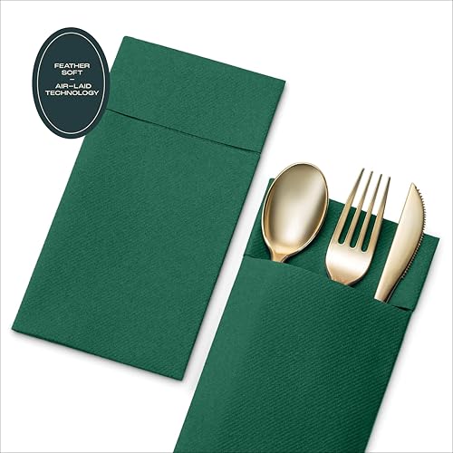 Servietto 50-Pack Red Linen-Feel Napkins with Built-In Flatware Pocket, 16x12"