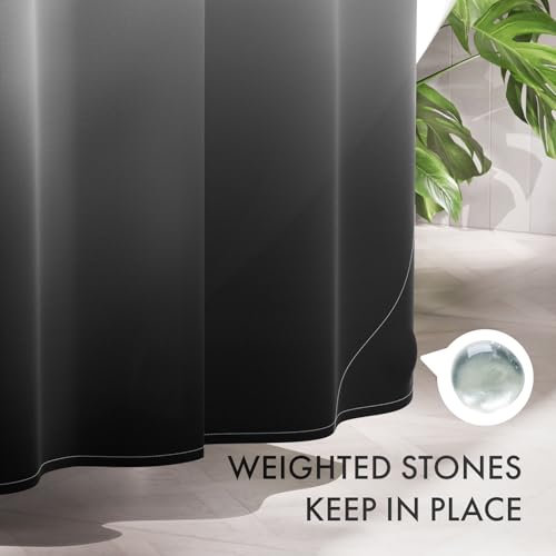 Ombre Black Shower Curtain Set with 12 Hooks, 72x72 Fabric Farmhouse Decor