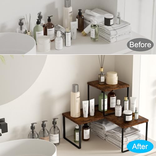 2-Tier Adjustable Countertop Shelf, Kitchen and Bathroom Corner Organizer
