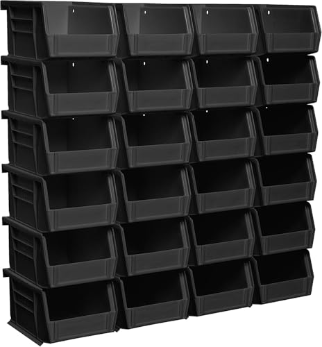 Plastic Stackable Storage Bins 5x4x3 Inch Black 24-Pack for Garage and Pantry