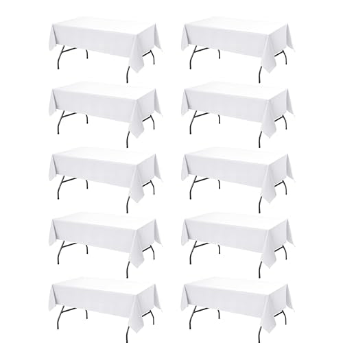 10-Pack White Rectangle Tablecloths, 60 x 102 Inch Washable Polyester