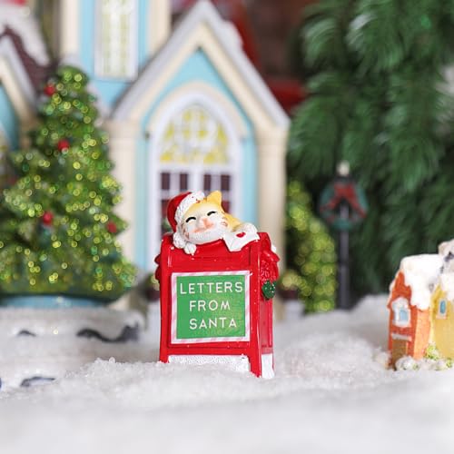 UMESONG Christmas Village Cat Mailbox Set - Resin Kitty Figurines for Holiday Decor
