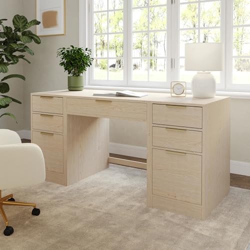 Martha Stewart Kayden Modular Desk with Dual File Cabinets - Light Natural / 7 Drawer