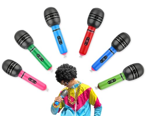 Inflatable Microphone Party Favors - 10-Inch Blow Up Props, 6 Pack