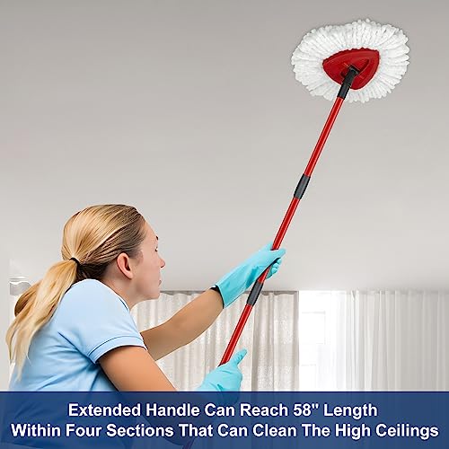 Spin Mop Replacement Kit: Adjustable Iron Handle, Base & 2 Refills