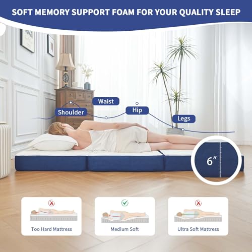 6-Inch Memory Foam Tri-Fold Mattress - Full Size Portable Guest Bed