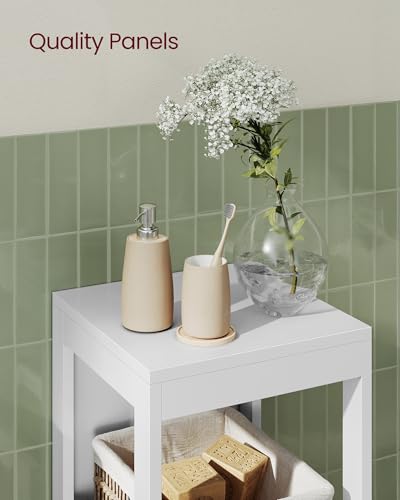 Slim Bathroom Floor Cabinet with 2 Drawers and Open Shelf, 35-Inch White