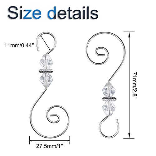 Silver S-Shaped Christmas Ornament Hooks with Crystal Beads - 30 Pack