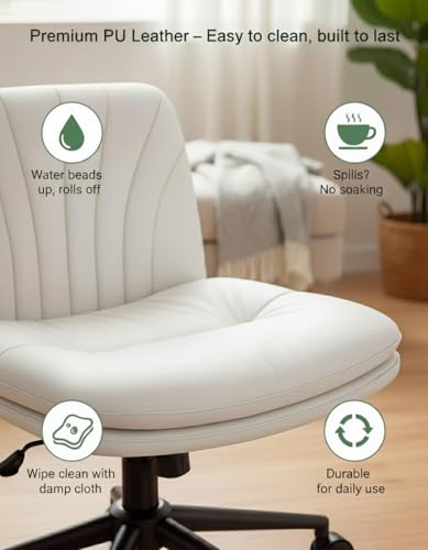 Wide Armless Criss Cross Office Chair, PU Leather Desk Chair
