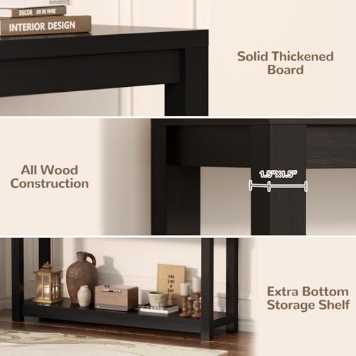 47-Inch Farmhouse Narrow Console Table with Storage Shelves, Black