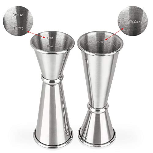 Stainless Steel Double Jigger Set for Cocktails - 1oz & 2oz Bartending Tools