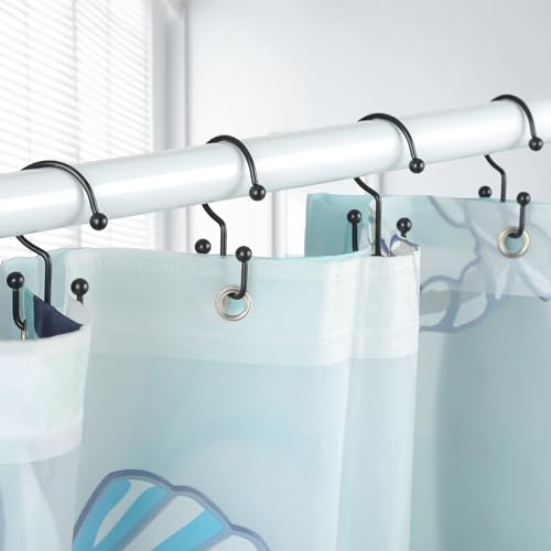 Goowin Double Glide Rust Proof Black Shower Curtain Hooks, 12 Pack