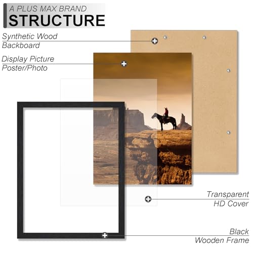 A PLUS MAX 11x14 Black Picture Frame, Lightweight Wall Mount Poster Frame