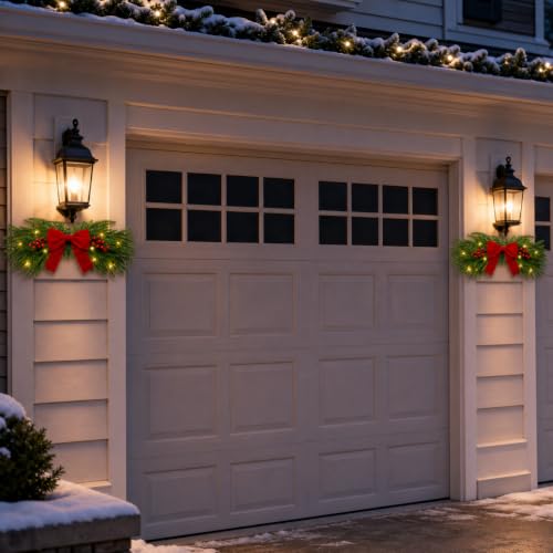 21.7-Inch Pre-Lit Christmas Swags for Garage Lights - 2-Pack Artificial Pine