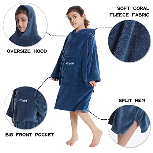 Kids Hooded Changing Poncho - Plush Fleece Surf Robe for Boys and Girls 5-12Y
