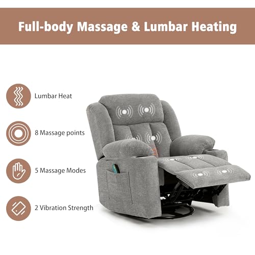 Ketaiyou Lime Gray1 Swivel Recliner Chair with Massage & Heat - Relax & Support