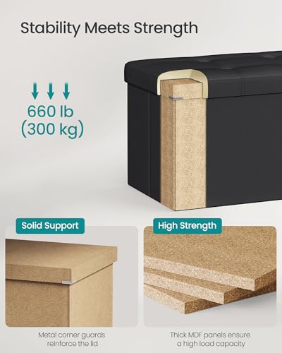 43-Inch Folding Storage Ottoman Bench - Faux Leather Footrest Stool