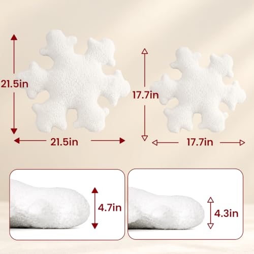 AELS Set of 2 Snowflake Christmas Throw Pillows - 21.6 & 17.7 Inches, Winter Plush Decor, White, Texture Variation